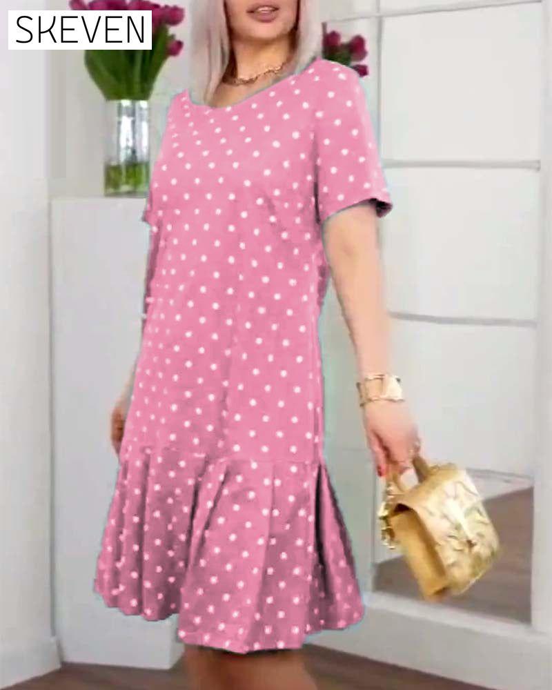 Polka dot print short sleeve casual dress casual dresses summer