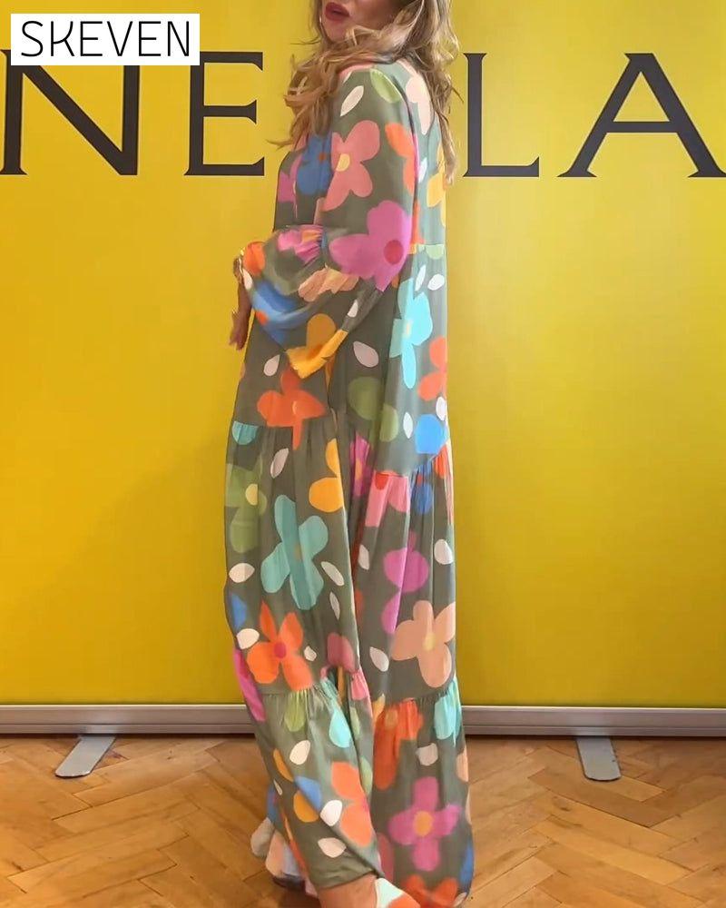 robe décontractée à manches cloche et imprimé floral coloré