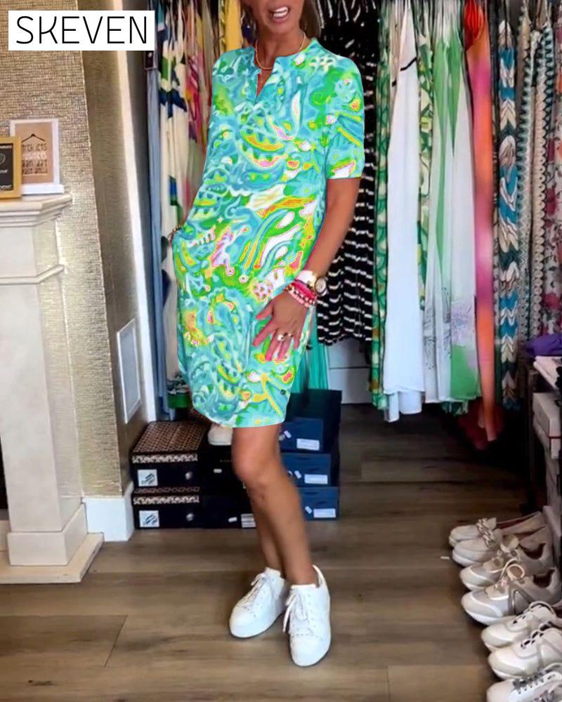 robe à manches courtes imprimée avec poches