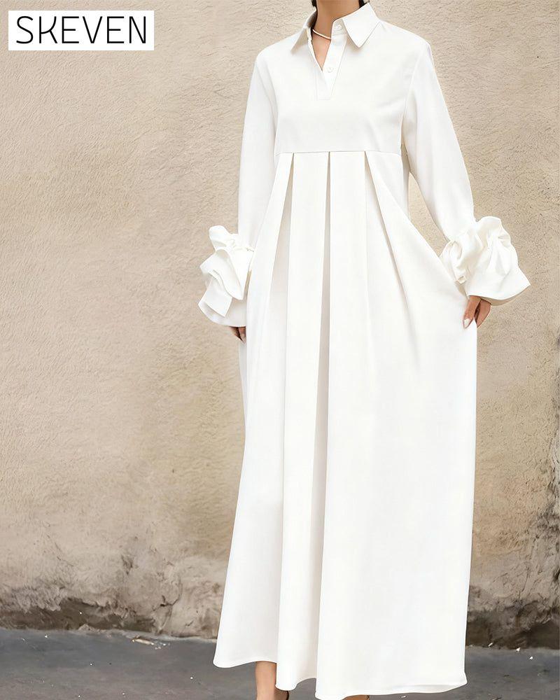 Modisches Hemdkragenkleid mit ausgestelltem Rock