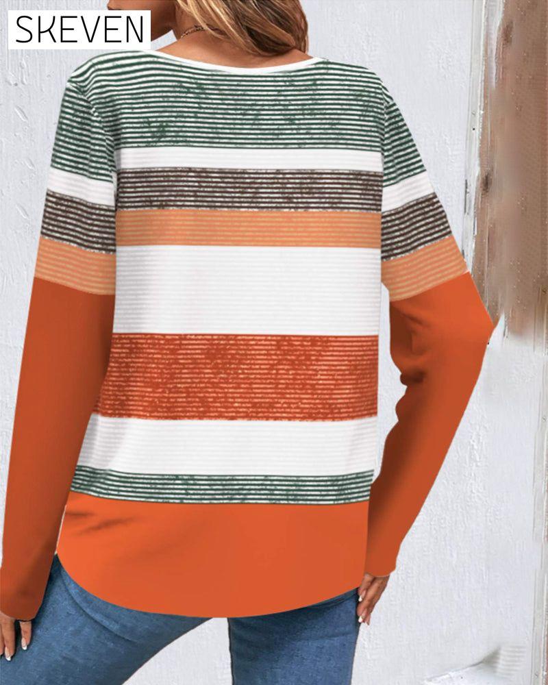 Gestreiftes Raglan-Top mit Farbblockmuster