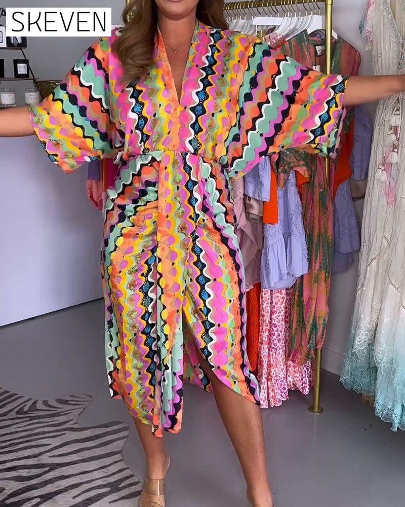 robe à col en V et manches courtes