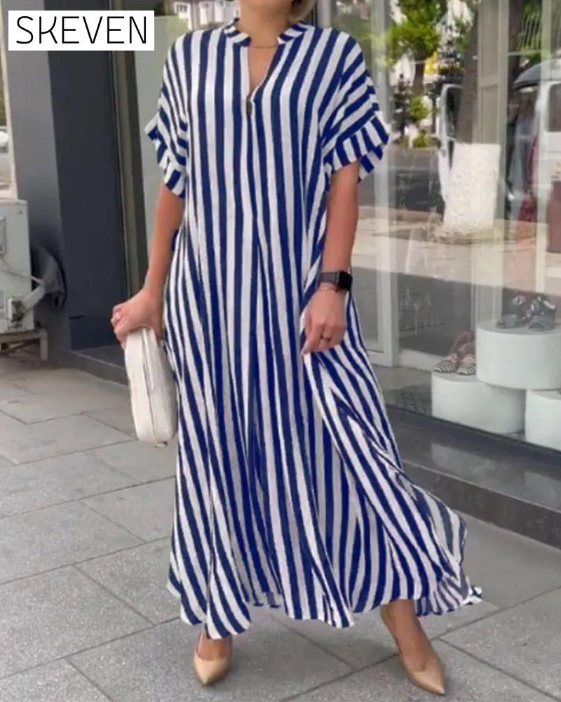 V-neck Shirt Dress in Stripe Print Blue 23BF Casual Dresses Clothes Dresses SALE Spring Summer