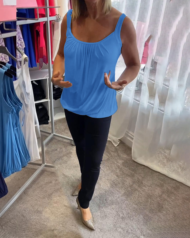 Set Pleated solid casual sleeveless top