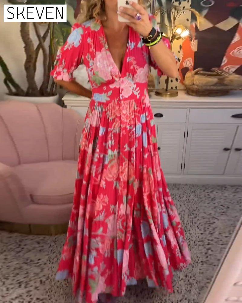 Floral print v-neck pocket dress 23BF Casual Dresses Clothes discount Dresses Spring Summer