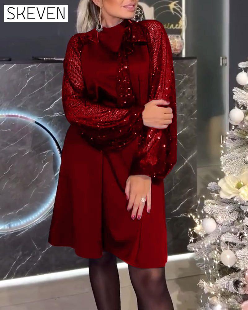 Pailletten-Pulloverkleid mit langen Ärmeln