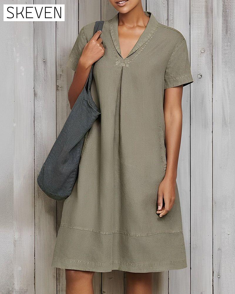 Cotton and linen solid color loose dress