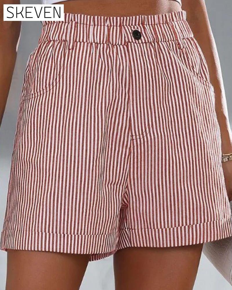 High Waist Stripe Print Shorts