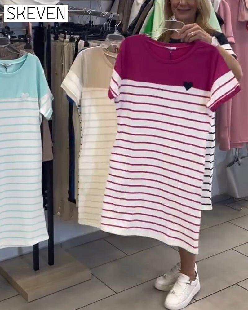 Crew Neck Casual Striped Dress