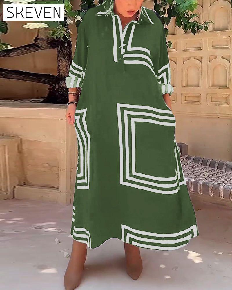 Lapel rectangular printed casual dress