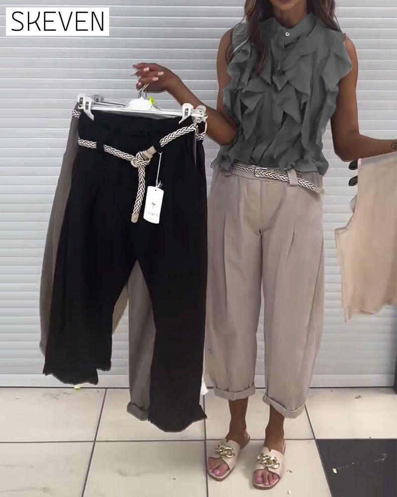 Designer Ruffle Sleeveless Tank Top