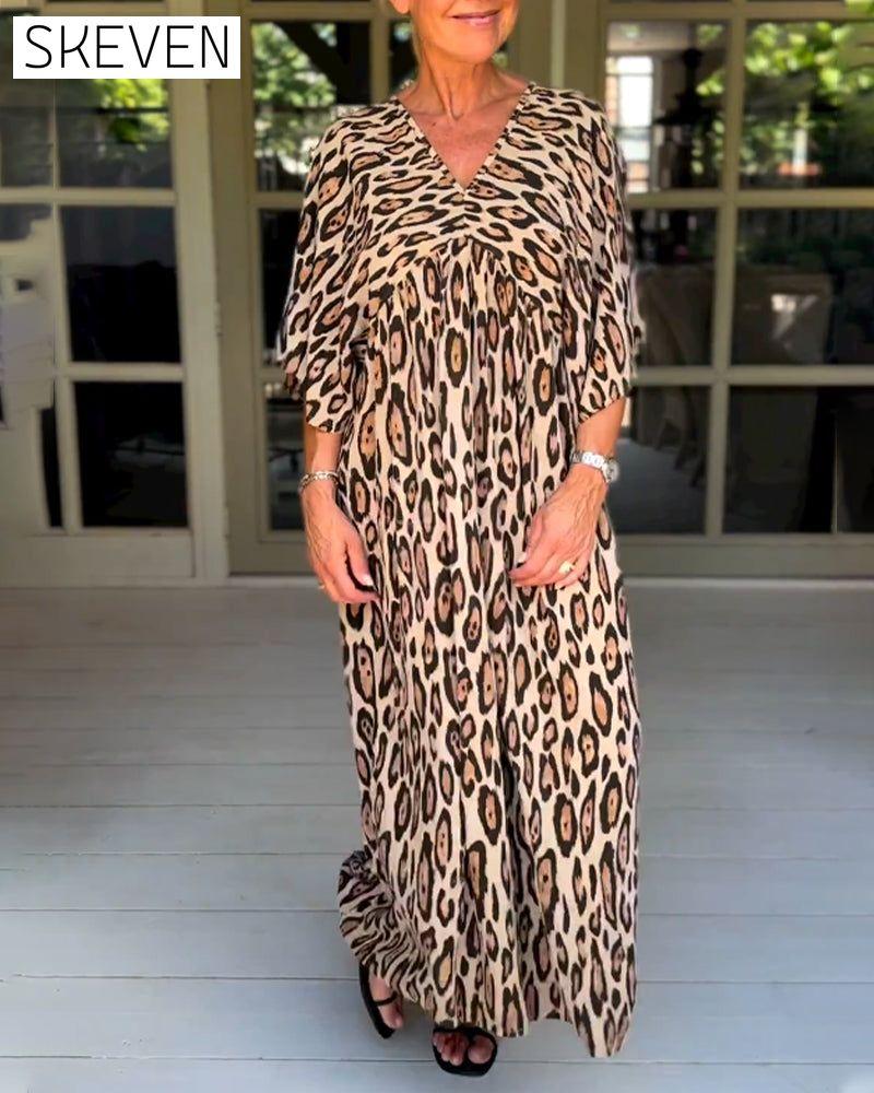 V-neck leopard print dress