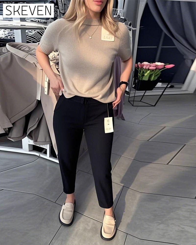 Einfarbige, lässige, gerade geschnittene Hose