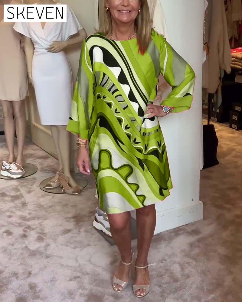 Round neck fashionable printed midi dress