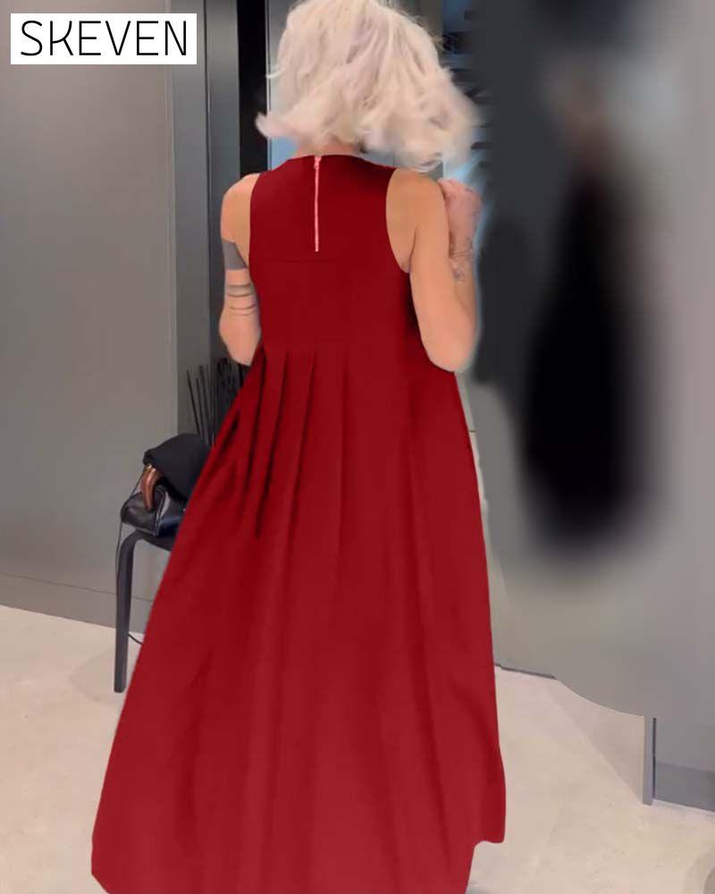 Elegantes, einfarbiges, plissiertes Tankkleid