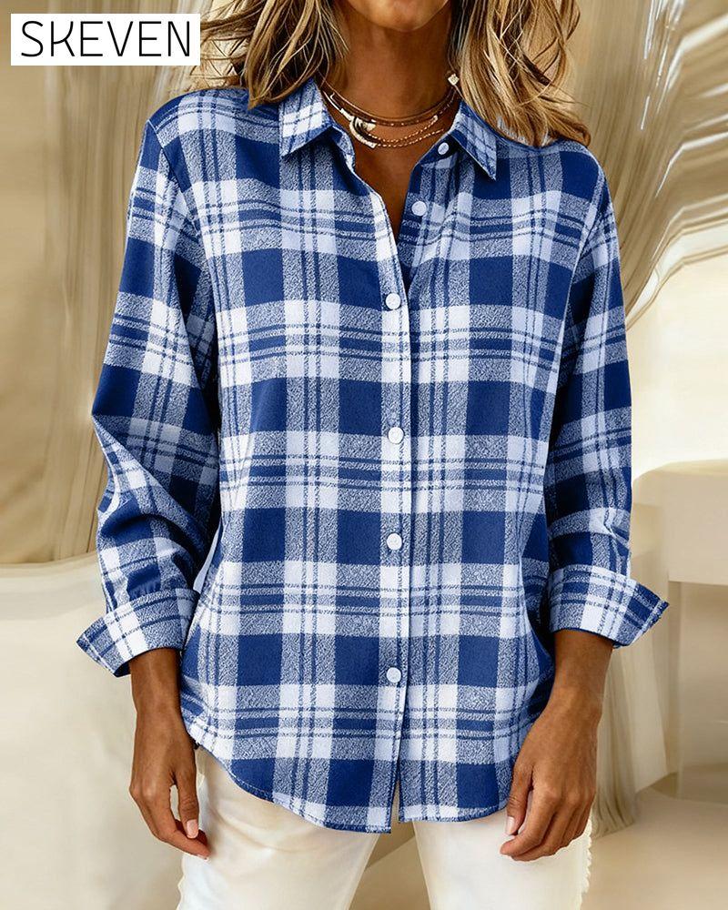 Plaid Fashionable Long-Sleeved Blouses