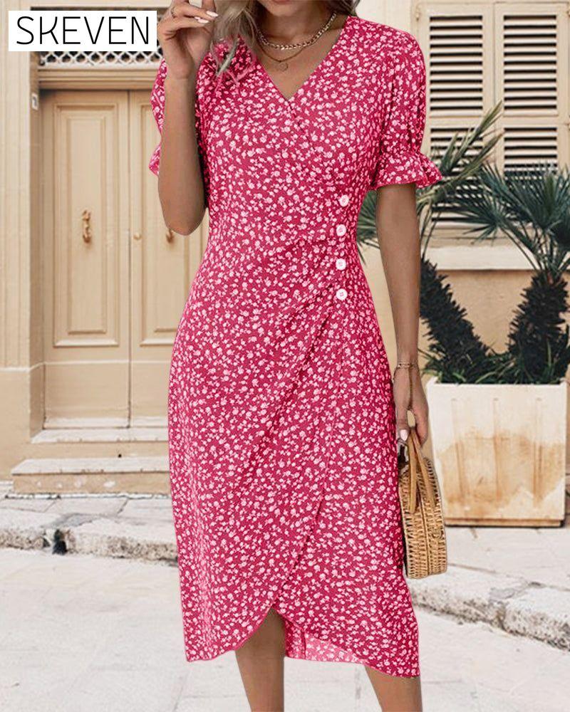 Floral print button short sleeve dress 23BF Casual Dresses Clothes Dresses SALE Summer