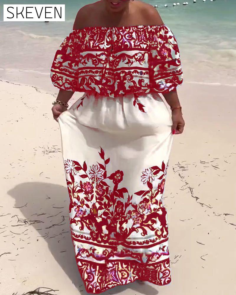 Off-Shoulder Printed Resort Dress