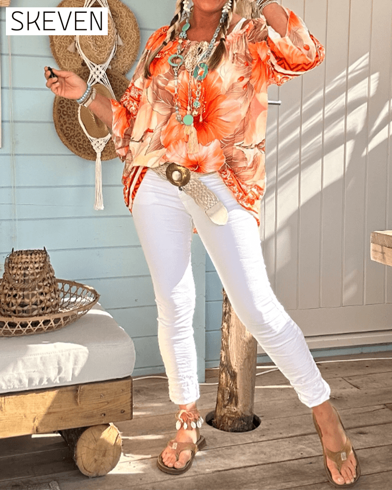 Off-Shoulder Resort-Bluse mit Print