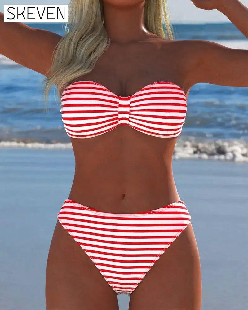 High Waist Striped Triangle Two-Piece Swimsuit