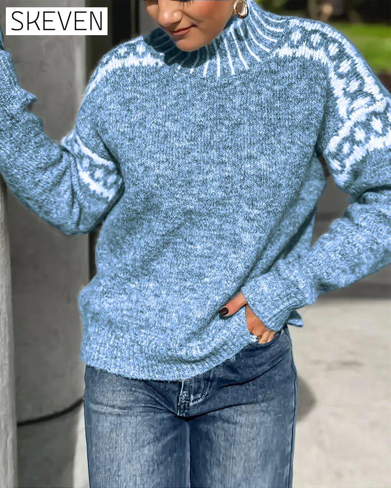 High Neck Patterned Contrast Jumper