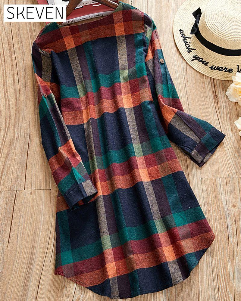 Check long sleeve dress