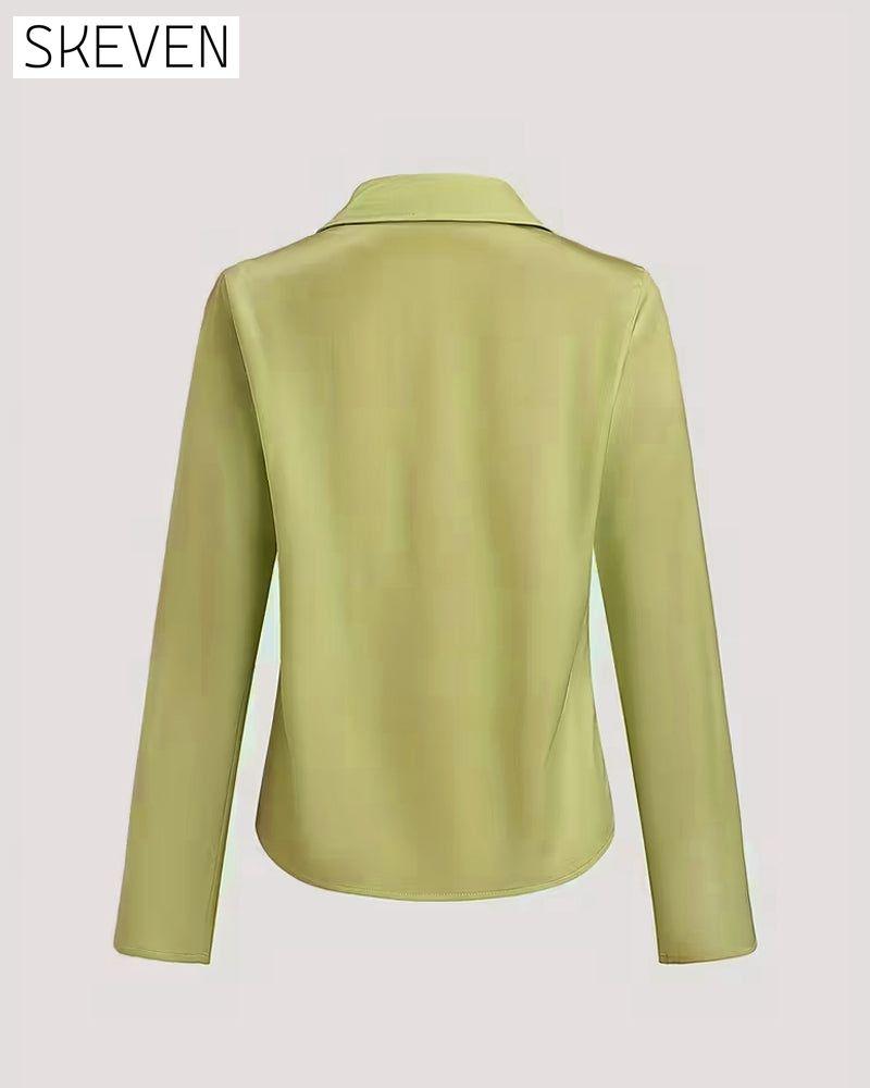Lapel Straight Shoulder Printed Blouse