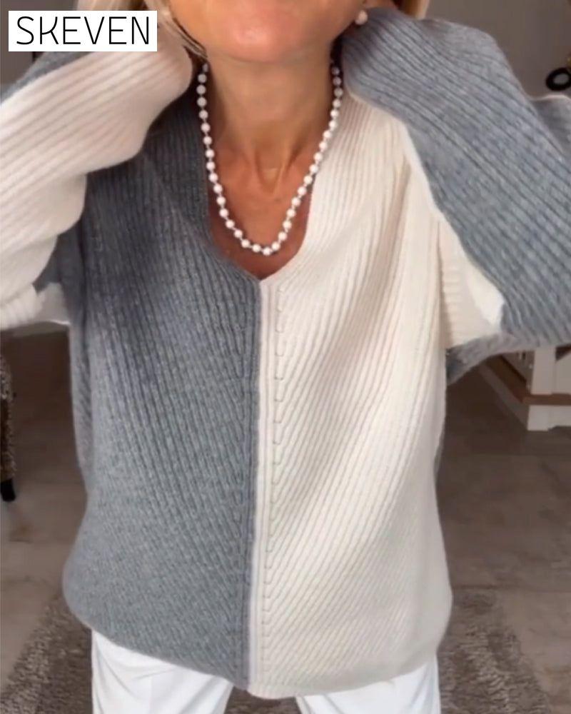 V-neck color block sweater