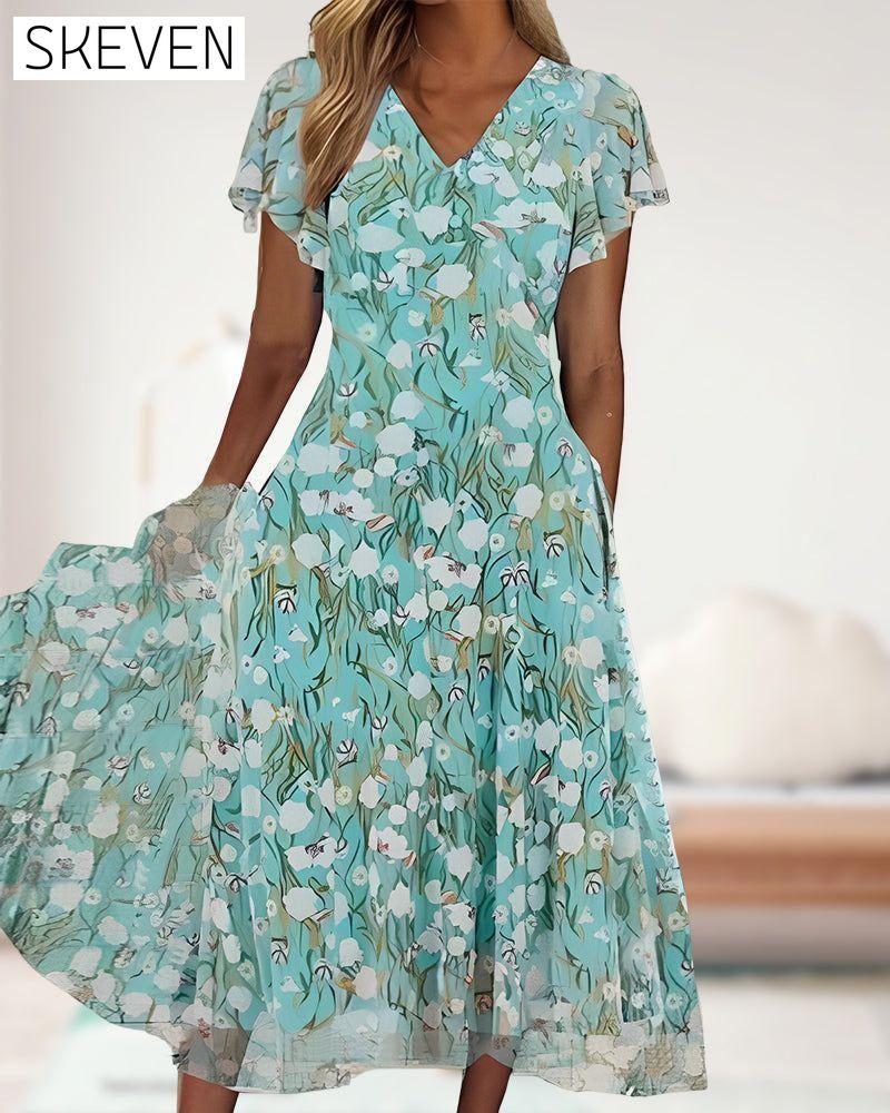 Floral print fitted short-sleeved dress 23BF Casual Dresses Clothes Dresses SALE Summer