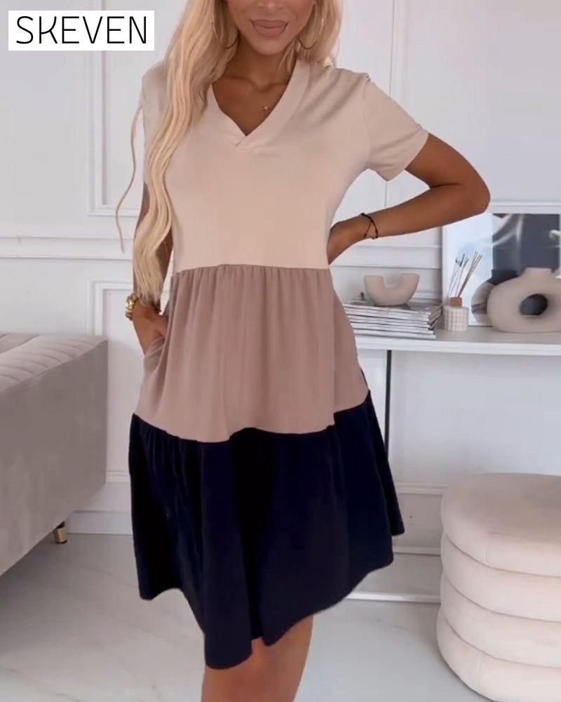 Colorblock short sleeve casual dress