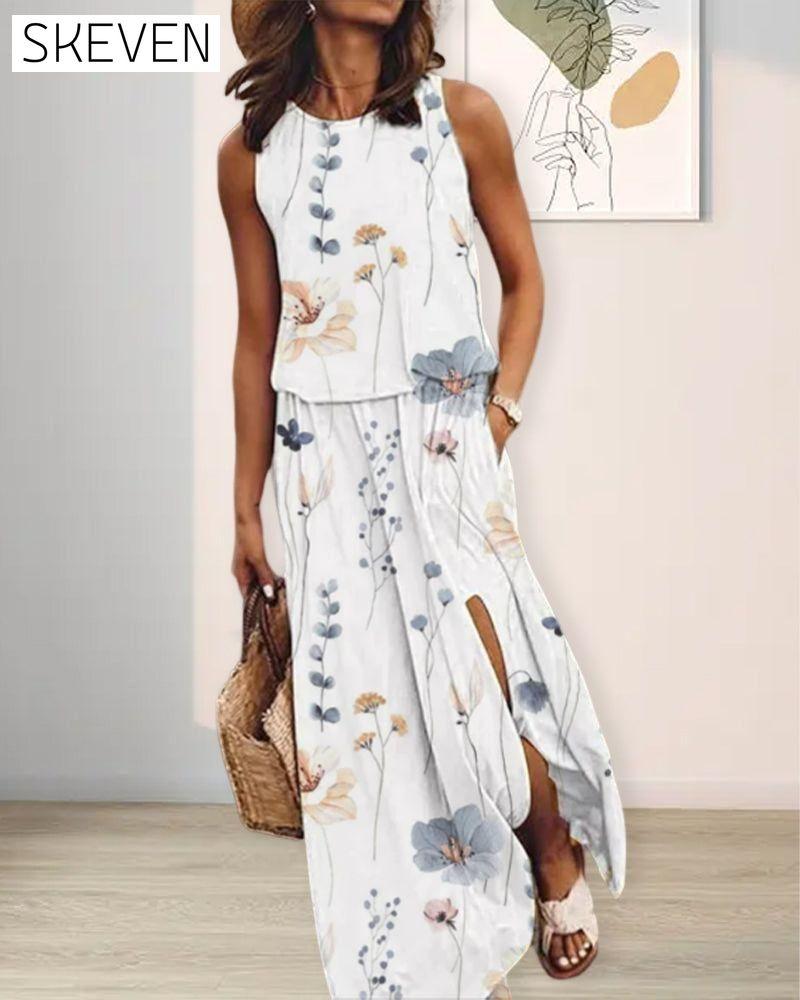 Sleeveless Dress in Floral Print 23BF Casual Dresses Clothes Dresses Spring Summer