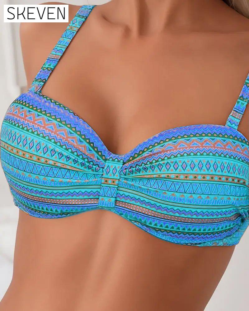 Two-Piece Bra Striped Print Swimsuit