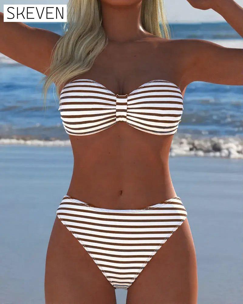 High Waist Striped Triangle Two-Piece Swimsuit