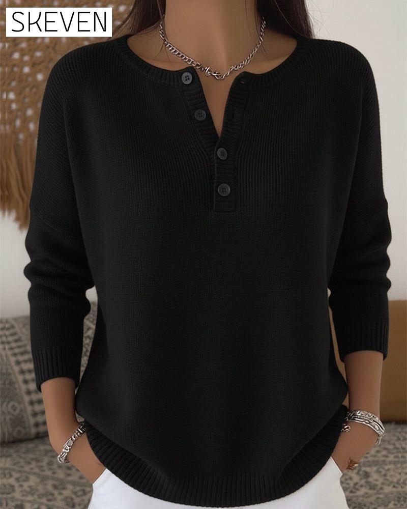 Long-Sleeved Button-Down Solid Color Jumper