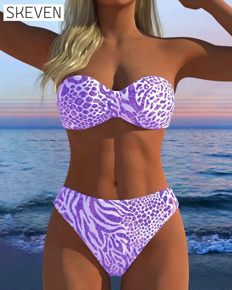 Sexy zweiteiliger Badeanzug mit Leopardenmuster