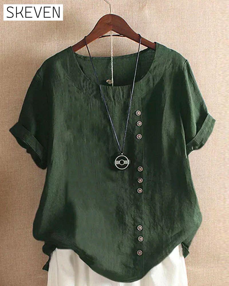 Solid Color Button Short Sleeve Top