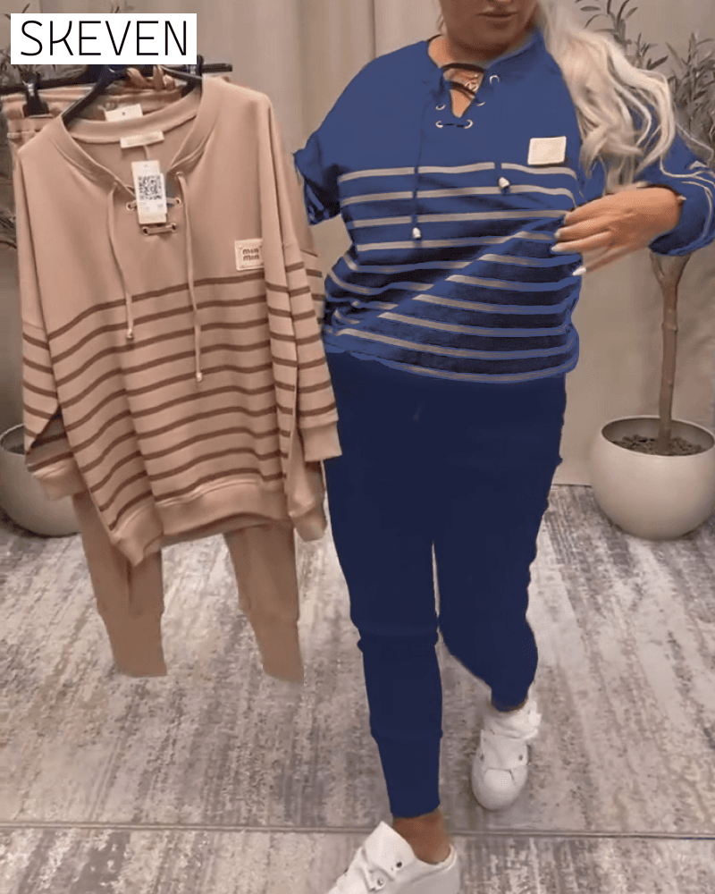 Casual Striped Ankle Sports Two-Piece Sets