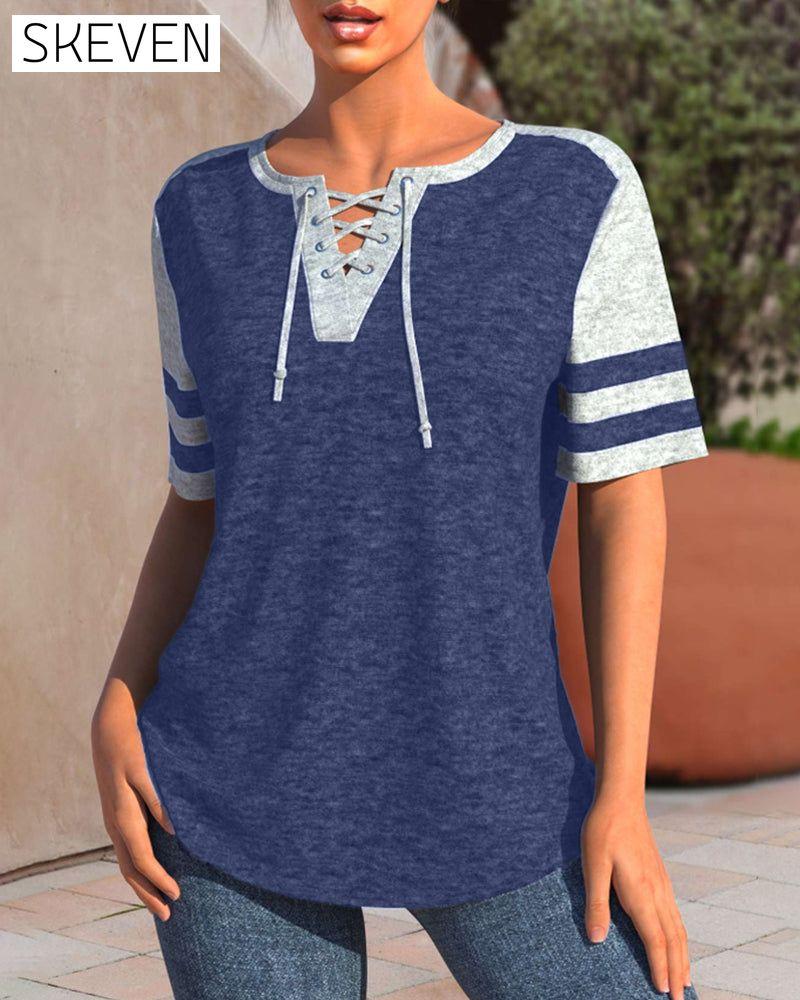 Farbblock-Krawatten-T-Shirt