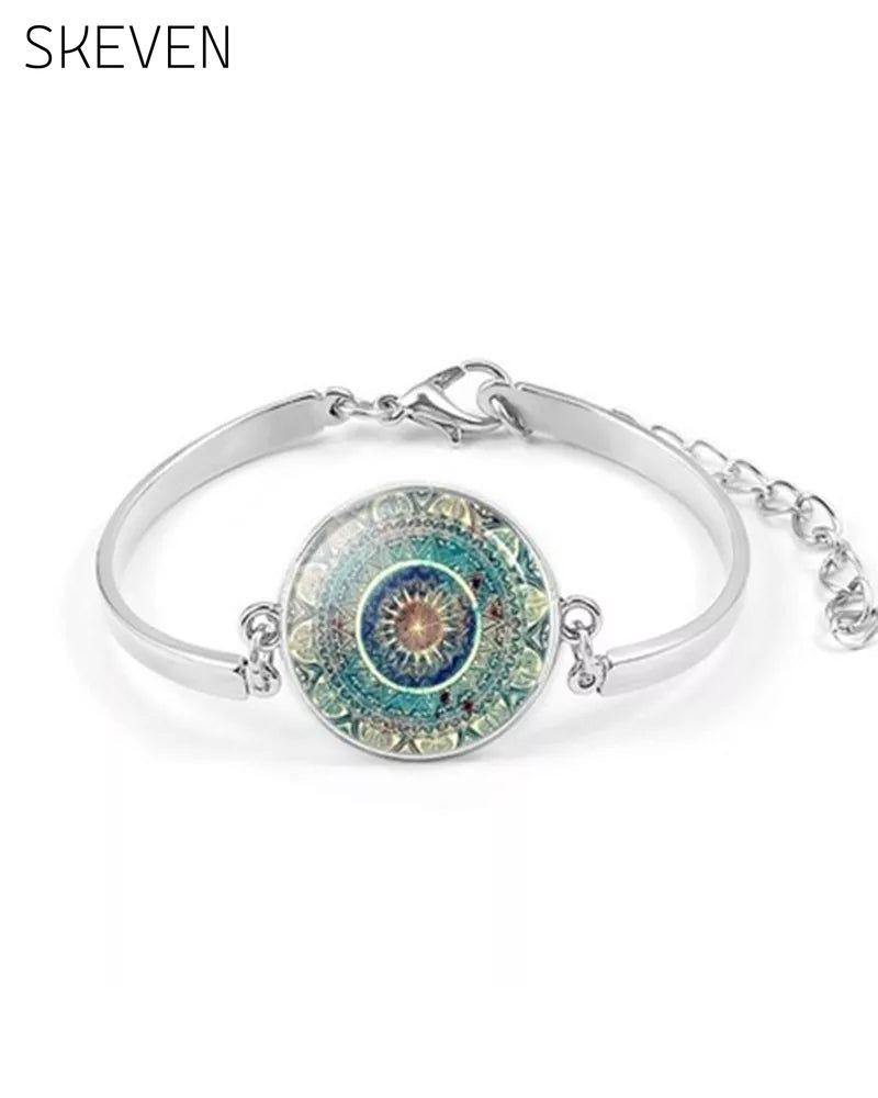 Mandala-Blumen-Edelstein-Halsketten-Set