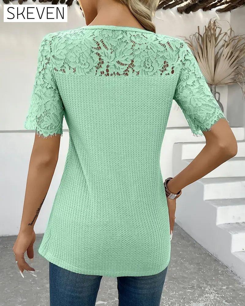Lace Panel Knitted T-Shirt