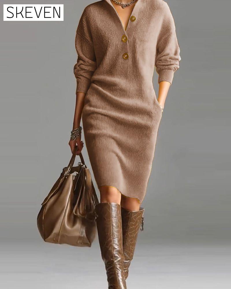 Lässiges, einfarbiges Strickkleid für Herbst und Winter