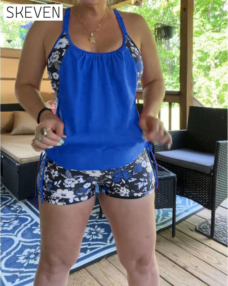 Printed Suspender Boxer Swimsuit