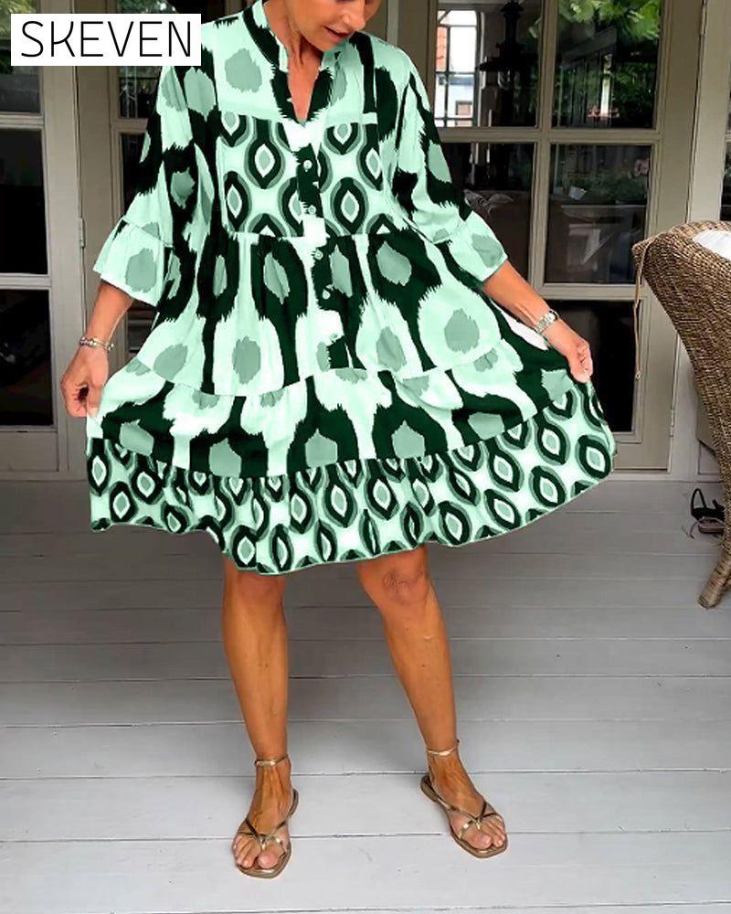 Printed 3/4 Sleeve Dress 23BF Casual Dresses Clothes discount Dresses Spring Summer