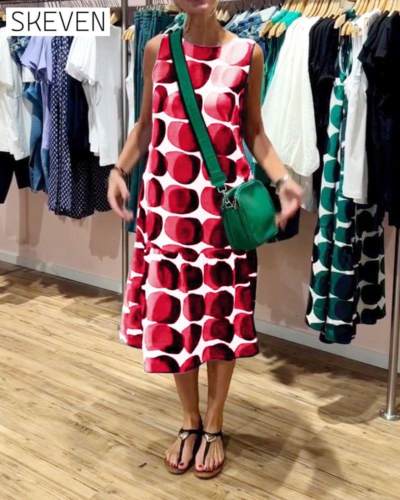 Round Neck Sleeveless Printed Dress