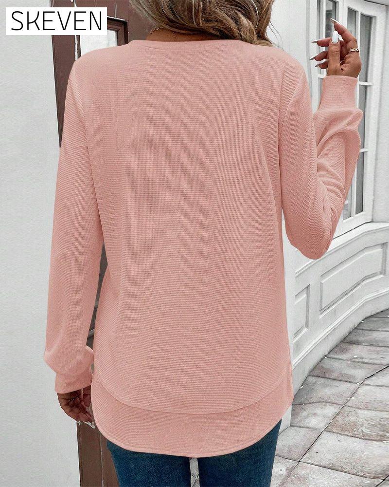 Round Neck Long Sleeve Solid Color Top