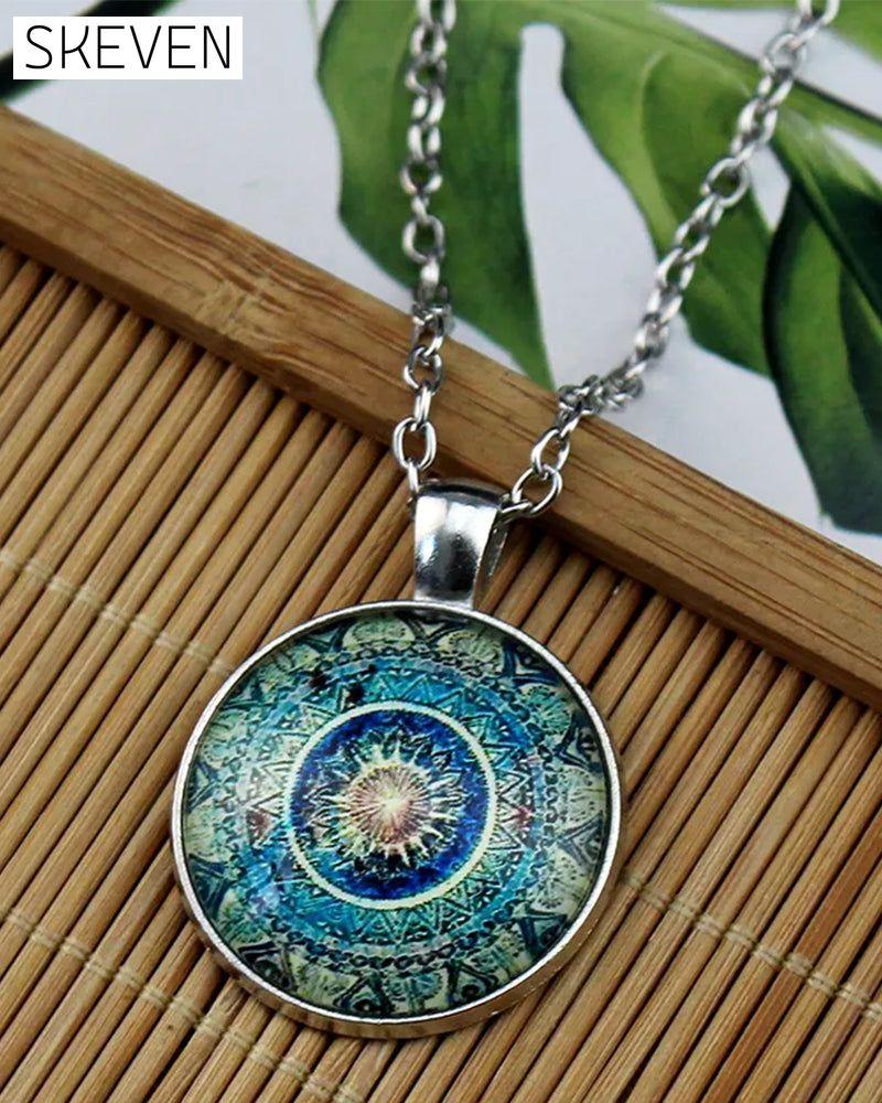 Mandala-Blumen-Edelstein-Halsketten-Set