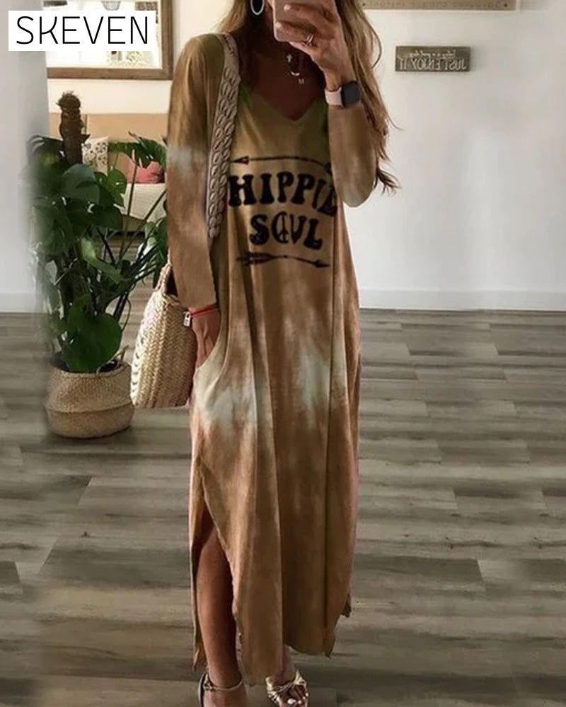 V-neck slit pocket dress Khaki 2023 F/W 23BF Casual Dresses Clothes discount Dresses Spring Summer