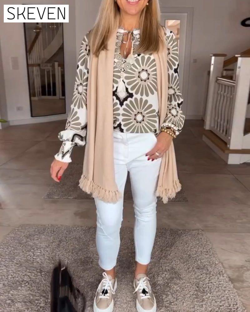 Long sleeve Geometric Print Blouse