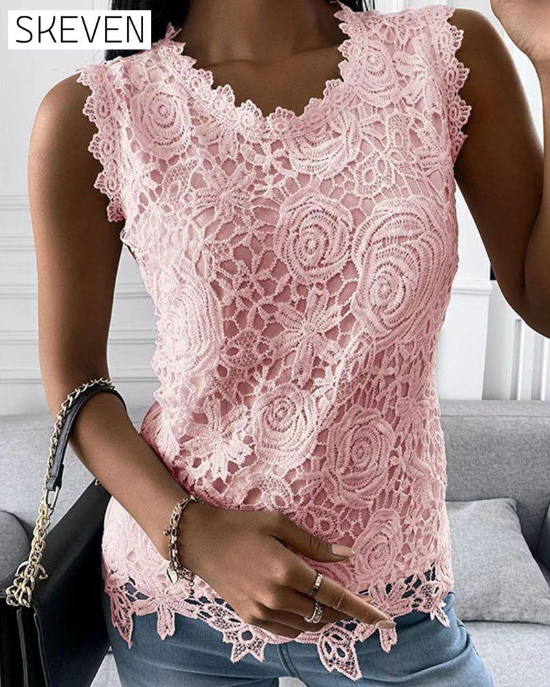 Elegant solid lace tank top