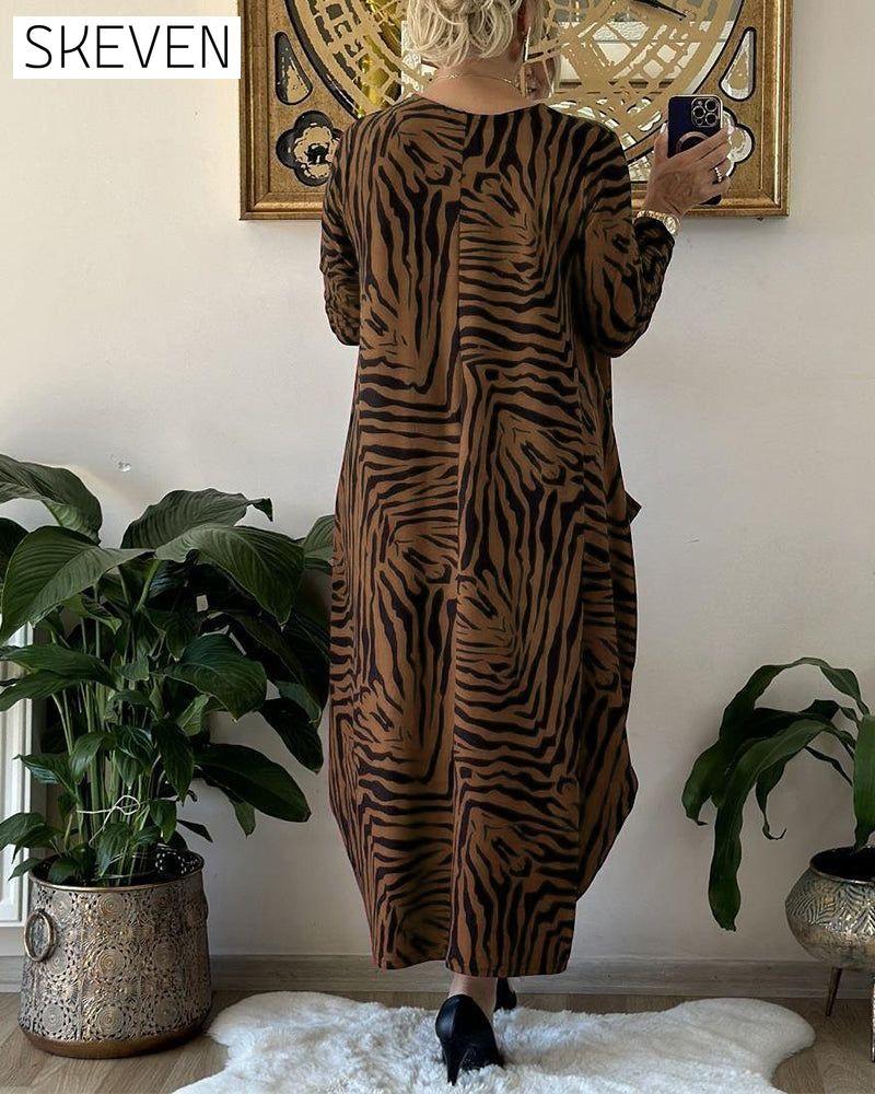 Fashion Loose Print Pocket Shift Dress 2023 f/w casual dresses Clothes Dresses